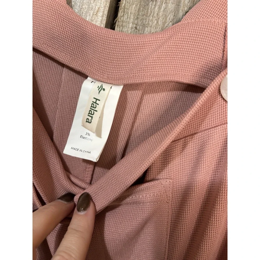 Halara Pink Wide Leg Jumpsuit Overalls Women's M Sleeveless Casual Waffle Knit - Picture 3 of 5